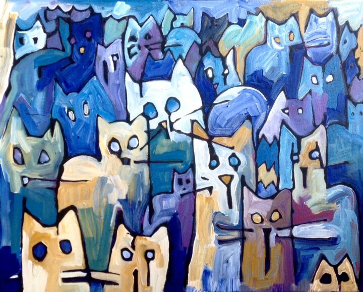 Painting titled "More Cats" by Catherine Stroud, Original Artwork, Acrylic
