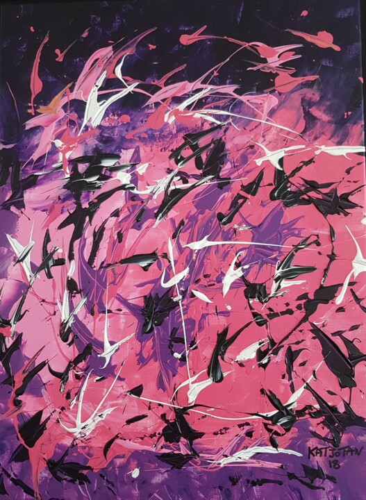 Peinture intitulée "essaim-de-rose-2018…" par Catherine Vallee (Katjotan), Œuvre d'art originale, Acrylique