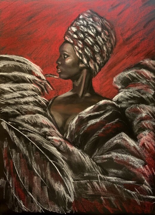 Drawing titled "Dark Angel" by Catherine Varadi, Original Artwork, Pastel