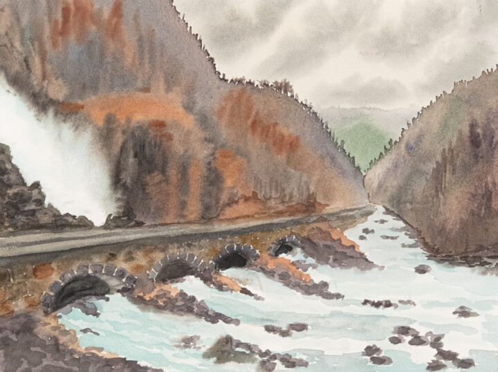 Painting titled "The Waterfall" by Catherine Varadi, Original Artwork, Watercolor