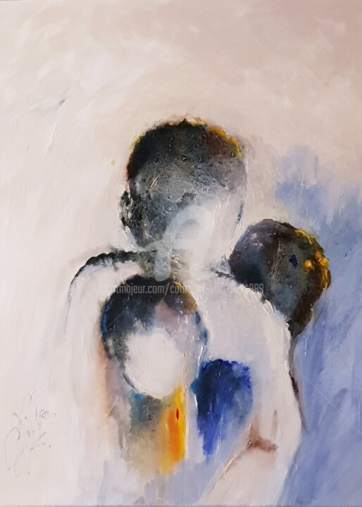 Peinture intitulée "JE TRAVERSE LE SOUV…" par Catherine Villa, Œuvre d'art originale, Huile Monté sur Châssis en bois