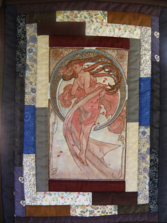 Textielkunst getiteld "La danse" door Catherine Wallaert, Origineel Kunstwerk, Lapwerk Gemonteerd op Frame voor houten branc…