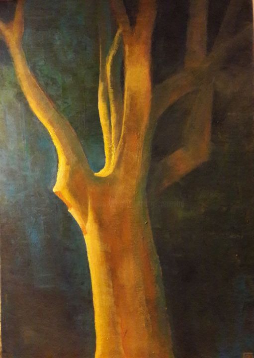 Painting titled "free tree in the ni…" by Catherine Cazaentre, Original Artwork, Acrylic Mounted on Wood Stretcher frame
