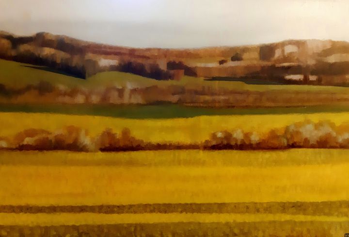 Peinture intitulée "paysage autour de S…" par Catherine Cazaentre, Œuvre d'art originale, Huile Monté sur Châssis en bois