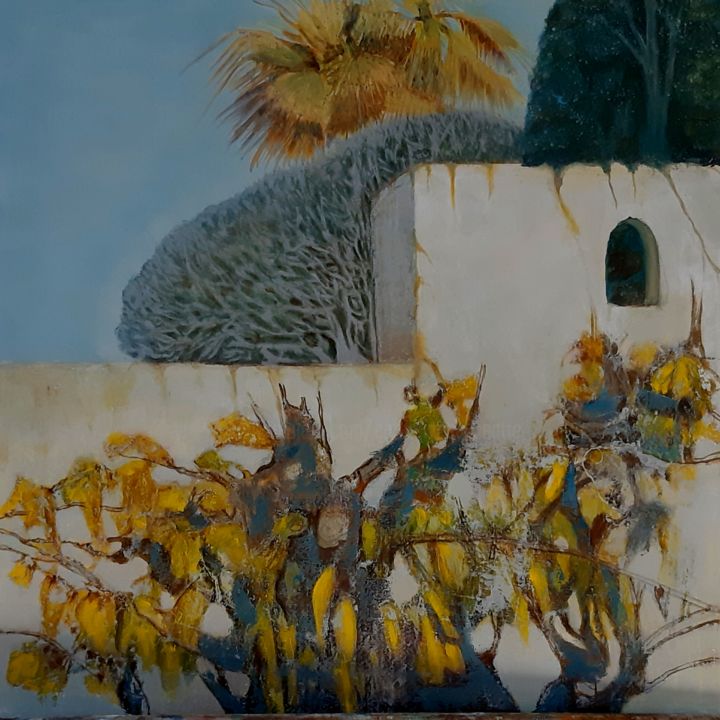 Pintura titulada "le mur d'en face" por Catherine Cazaentre, Obra de arte original, Oleo Montado en Bastidor de camilla de m…