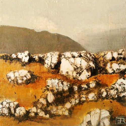 Pittura intitolato "paysage-de-roches" da Catherine Cazaentre, Opera d'arte originale, Acrilico