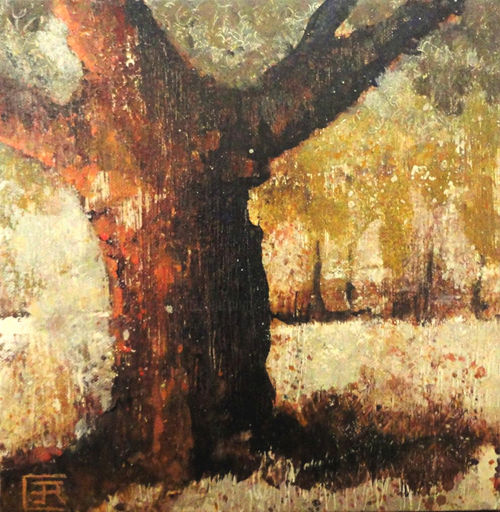 Painting titled "arbre-rouge" by Catherine Cazaentre, Original Artwork, Acrylic