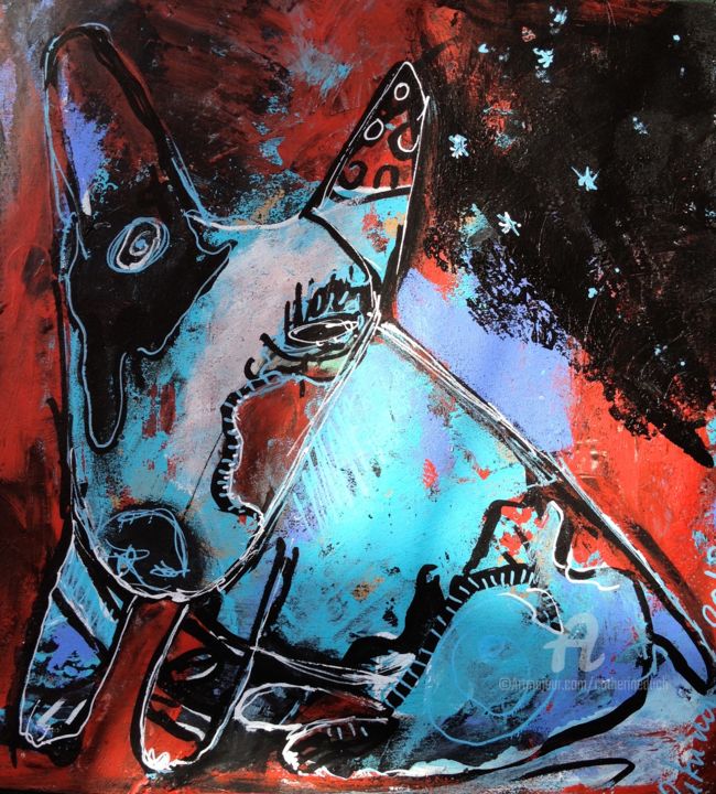 Peinture intitulée "chien bleu" par Catherine Duch, Œuvre d'art originale, Acrylique