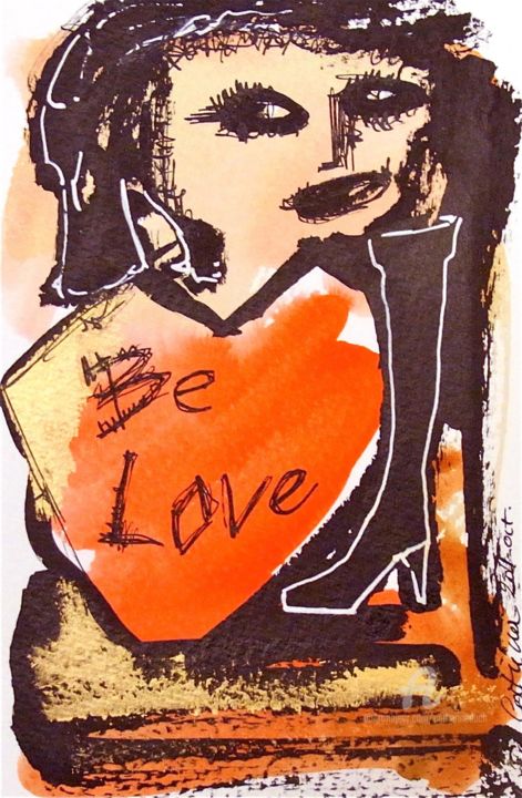 Painting titled "Be love" by Catherine Duch, Original Artwork, Ink