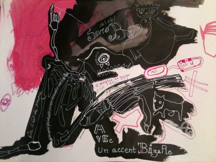 Σχέδιο με τίτλο "Bizare avec un R" από Catherine Duch, Αυθεντικά έργα τέχνης, Μελάνι