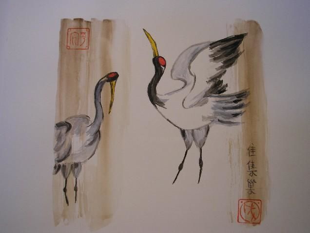 Peinture intitulée "Bái hè  白鹤" par Catherine Falize, Œuvre d'art originale