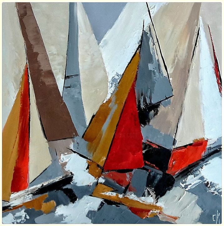 Peinture intitulée "Les voiliers au vent" par Catherine Kret, Œuvre d'art originale