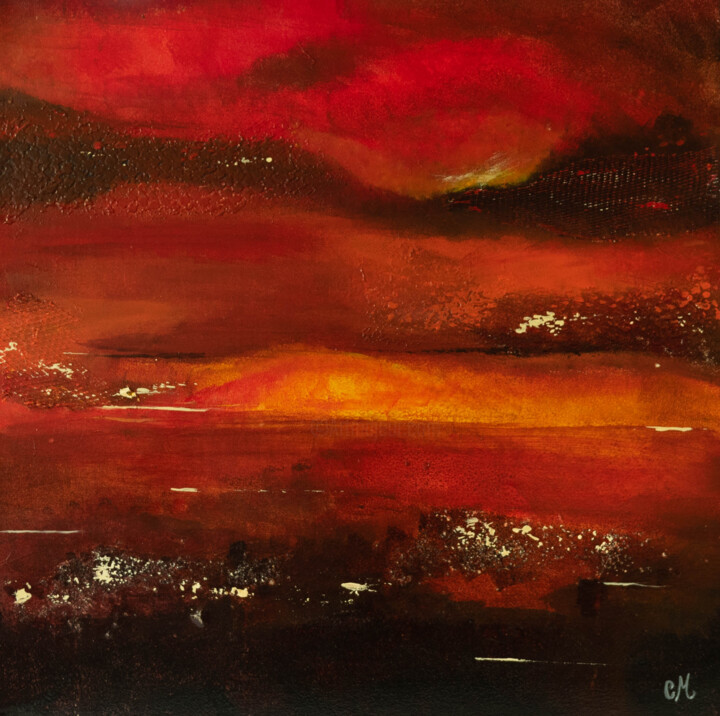 Pintura titulada "soleil rouge" por Catherine Maury, Obra de arte original, Acrílico