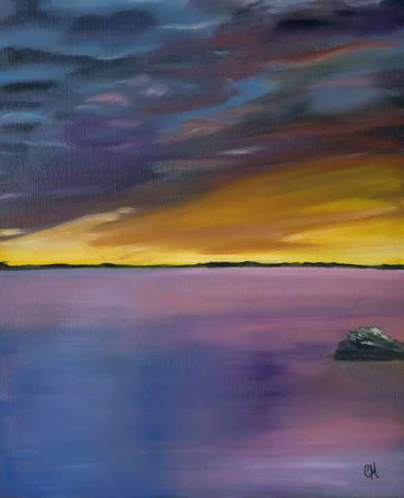 Peinture intitulée "Le coucher de solei…" par Catherine Maury, Œuvre d'art originale, Huile