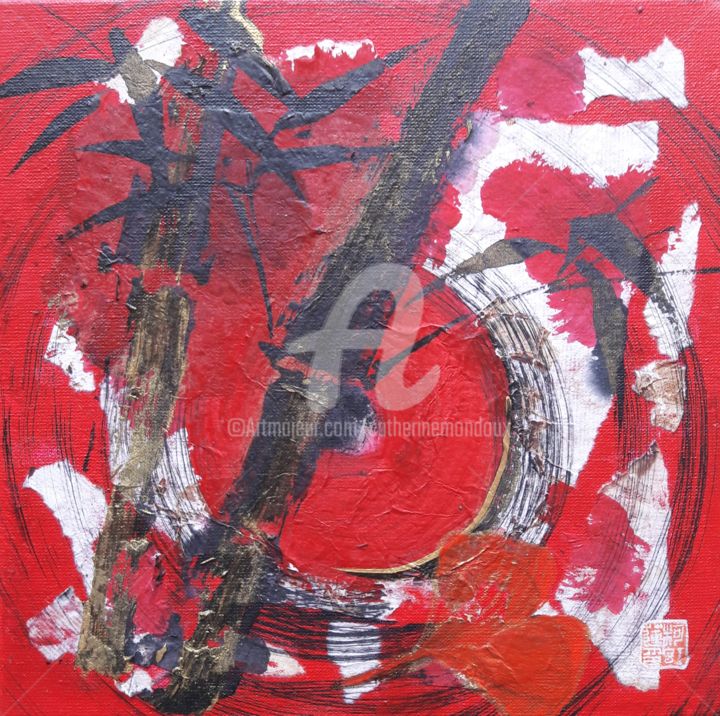 Peinture intitulée "Rouge bambou.." par Catherine Mondoux (4INE), Œuvre d'art originale, Acrylique