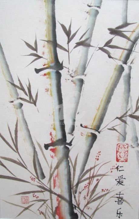 Peinture intitulée "Gerbe de bambous" par Catherine Mondoux (4INE), Œuvre d'art originale