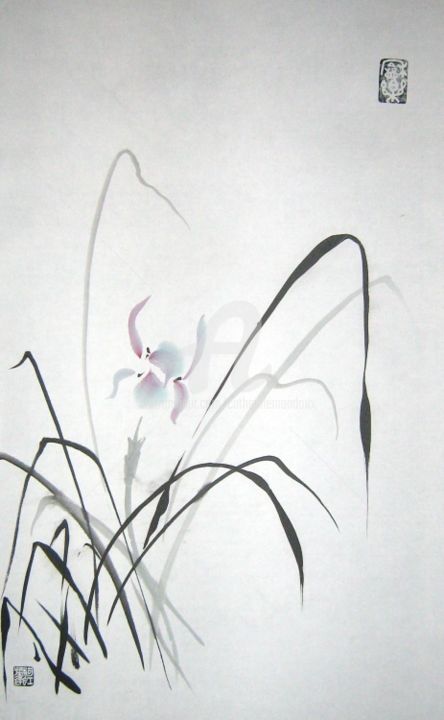 Painting titled "Fleur du matin" by Catherine Mondoux (4INE), Original Artwork, Ink