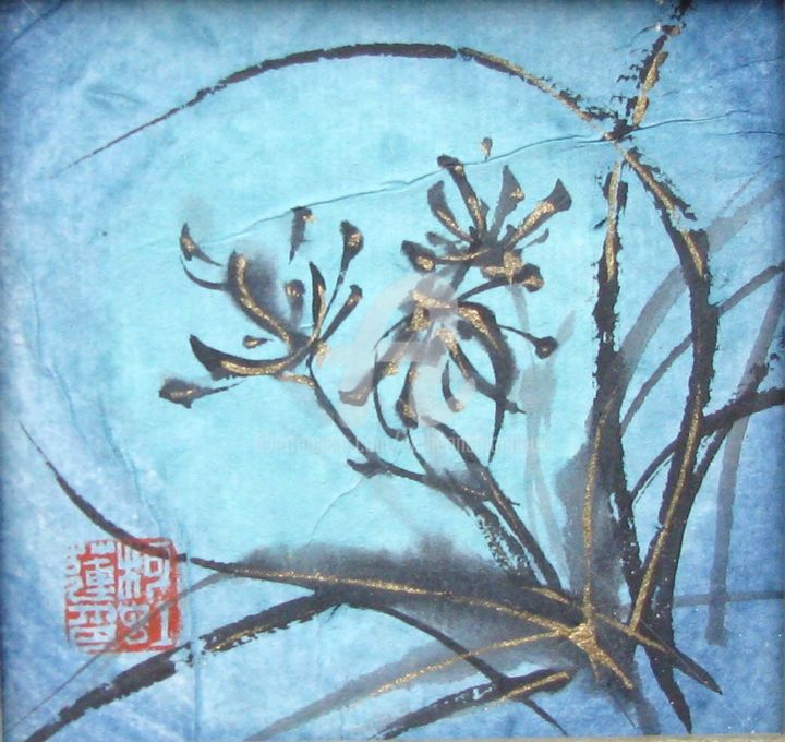 Peinture intitulée "Légère brise bleuté…" par Catherine Mondoux (4INE), Œuvre d'art originale, Encre