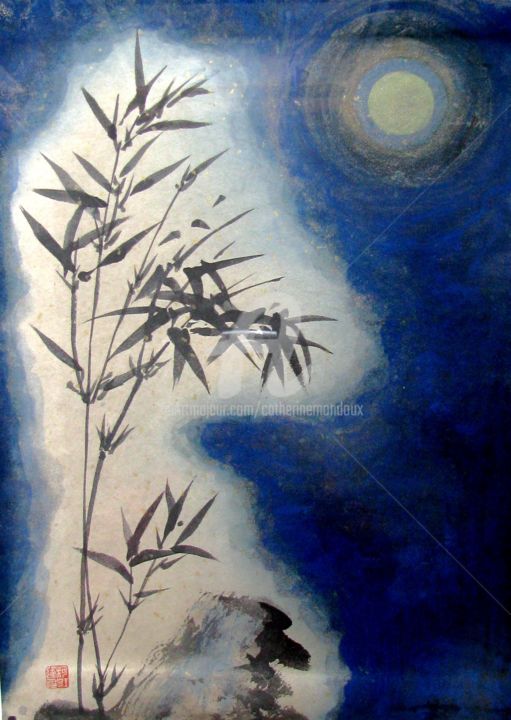 Malerei mit dem Titel "Nuit d'encre..." von Catherine Mondoux (4INE), Original-Kunstwerk, Tinte