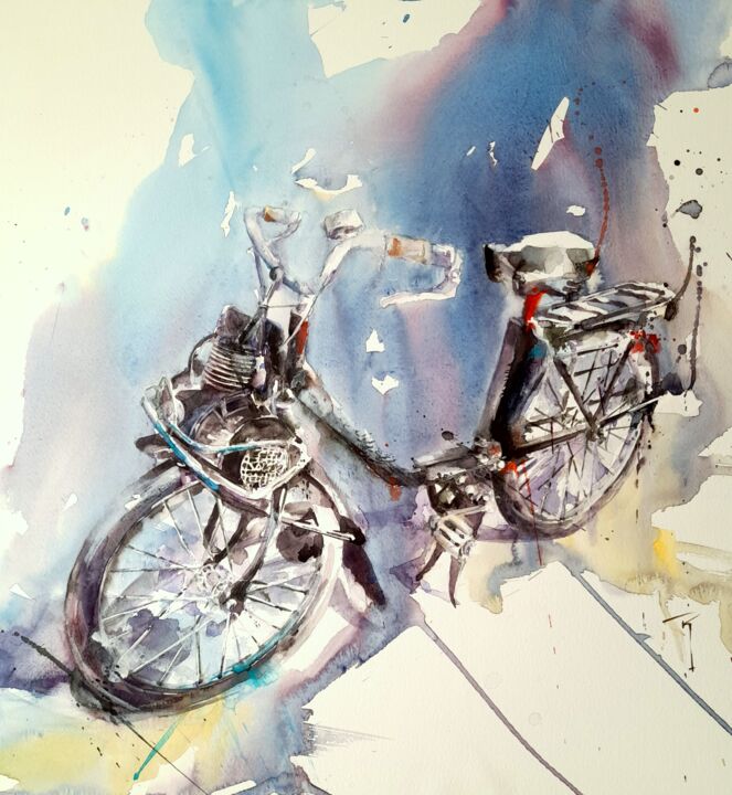 Painting titled "Solex & freedom" by Catherine Rey, Original Artwork, Watercolor