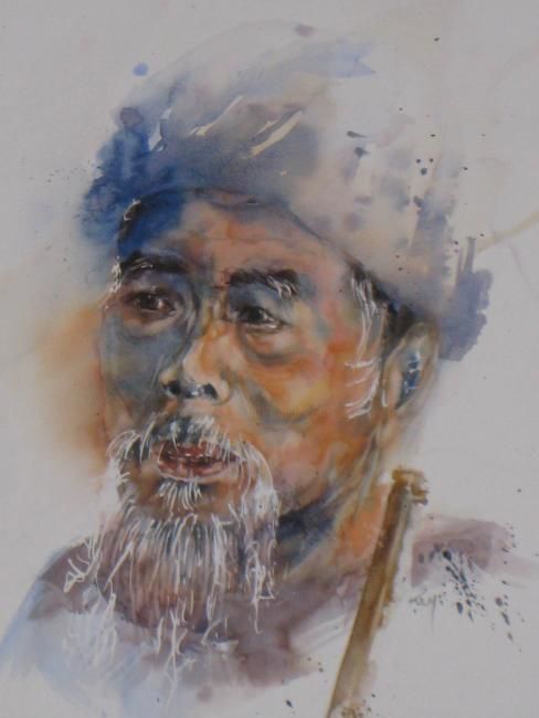 Painting titled "Homme du Vietnam" by Catherine Rey, Original Artwork