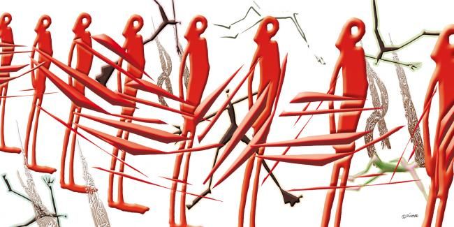 Arts numériques intitulée "les porte-drapeaux" par Catherine Richard, Œuvre d'art originale, Peinture numérique