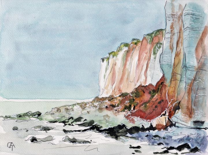 Painting titled "Falaises éboulement" by Catherine Rossi, Original Artwork, Watercolor