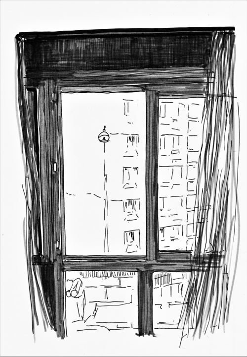 Dessin intitulée "fenêtre F4" par Catherine Rossi, Œuvre d'art originale, Encre