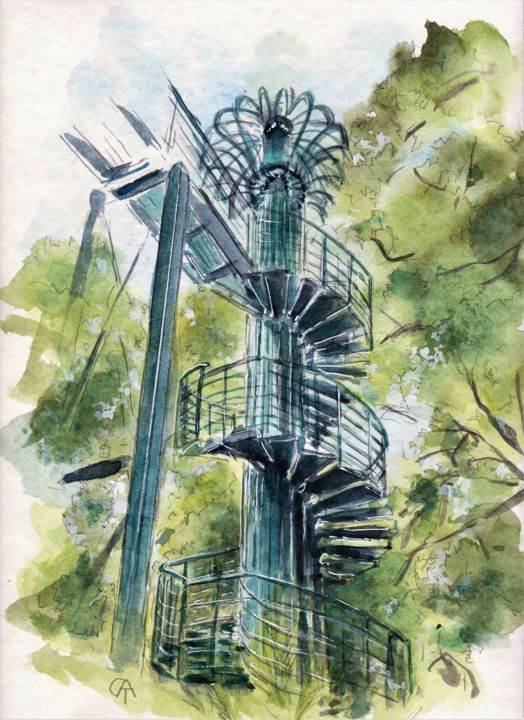 Painting titled "passerelle" by Catherine Rossi, Original Artwork, Watercolor