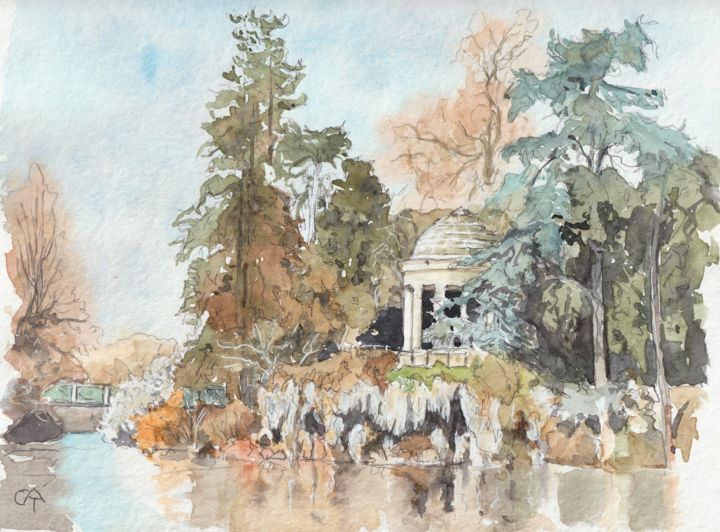 Painting titled "Le kiosque romantiq…" by Catherine Rossi, Original Artwork, Watercolor