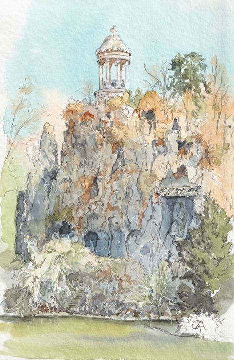 Painting titled "Temple romantique d…" by Catherine Rossi, Original Artwork, Watercolor