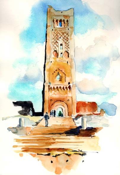 Peinture intitulée "Mansourah le minaret" par Catherine Rossi, Œuvre d'art originale
