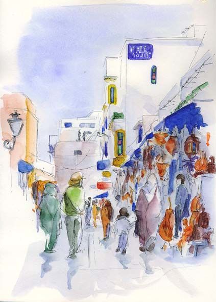 Pittura intitolato "Essaouira,rue du mu…" da Catherine Rossi, Opera d'arte originale, Olio