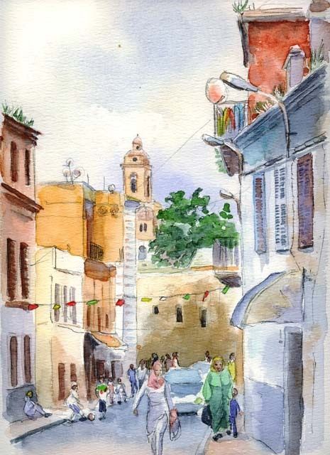 Peinture intitulée "Oran, bas-quartiers" par Catherine Rossi, Œuvre d'art originale