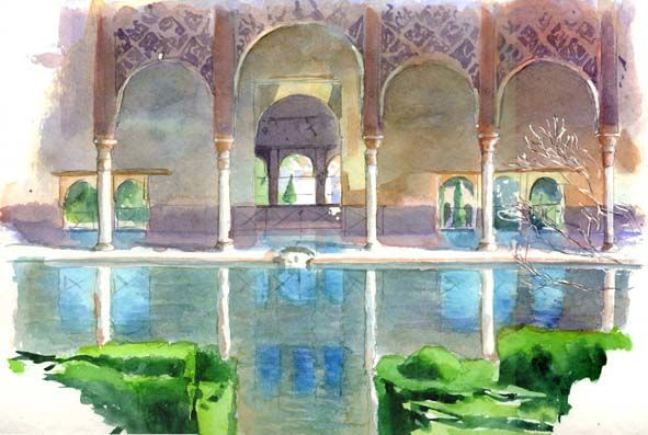 Peinture intitulée "Alhambra - patio de…" par Catherine Rossi, Œuvre d'art originale