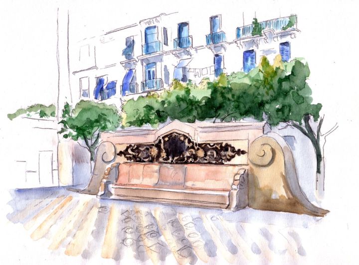 Painting titled "Bab el Oued square…" by Catherine Rossi, Original Artwork, Watercolor