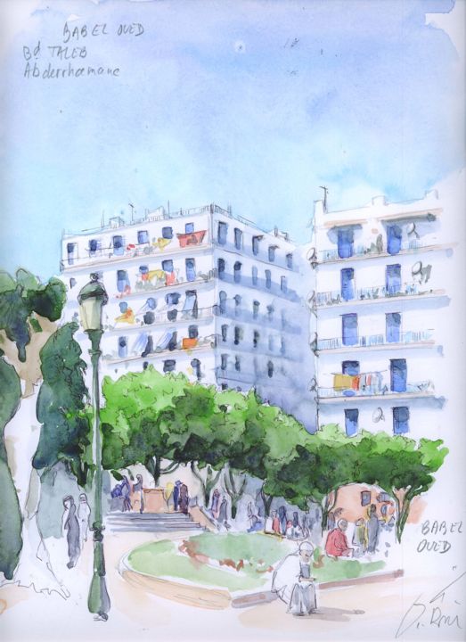 Painting titled "Bab el Oued bouleva…" by Catherine Rossi, Original Artwork, Watercolor