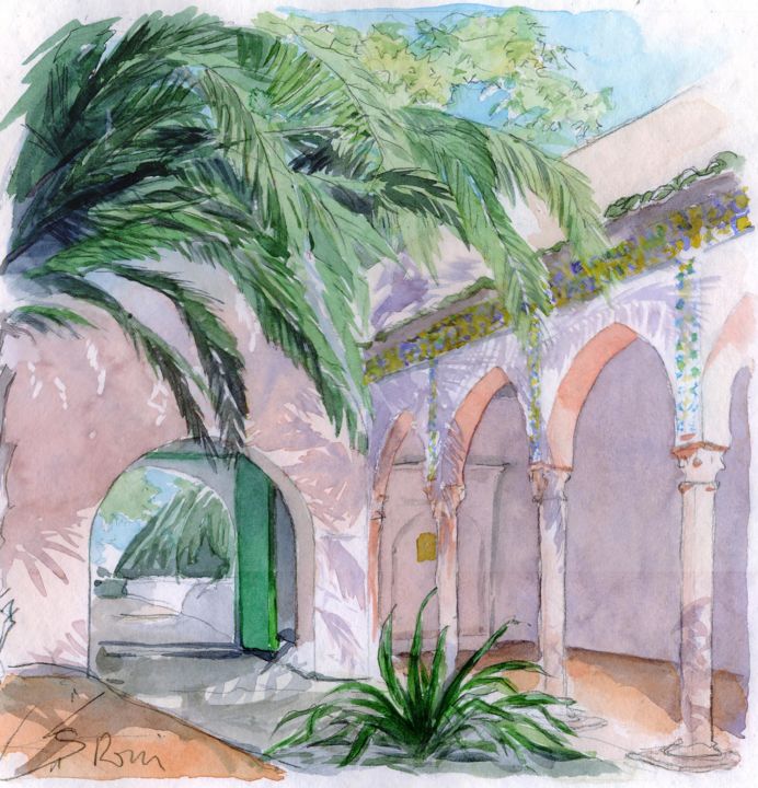 Malarstwo zatytułowany „Villa Abd El Tif 2b” autorstwa Catherine Rossi, Oryginalna praca, Akwarela