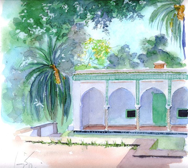 Painting titled "Villa Abd El Tif 3b" by Catherine Rossi, Original Artwork, Watercolor