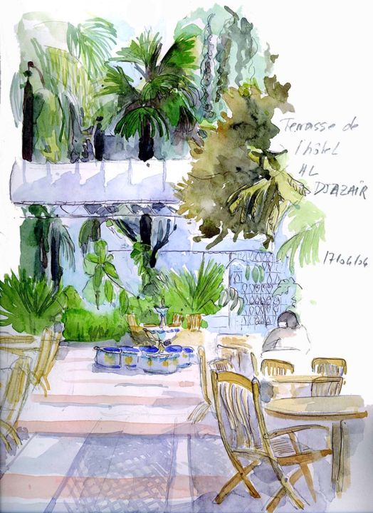 「Jardins Hotel El-Dj…」というタイトルの絵画 Catherine Rossiによって, オリジナルのアートワーク