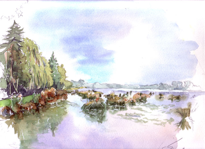 Peinture intitulée "Vermand, les étangs" par Catherine Rossi, Œuvre d'art originale