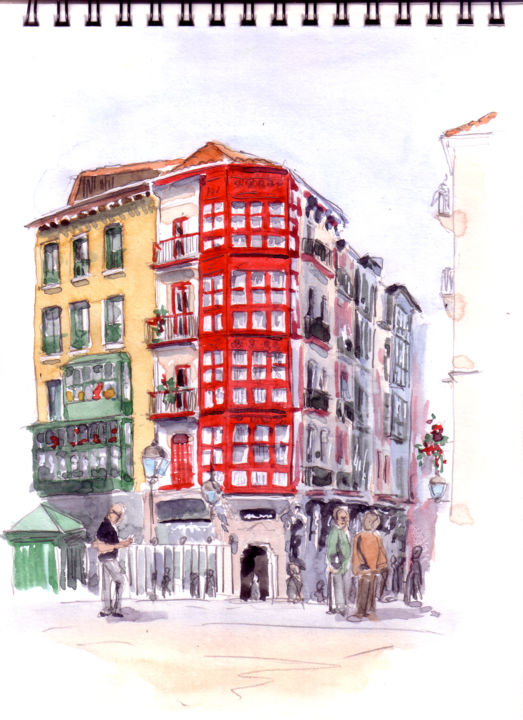 Malerei mit dem Titel "Bilbao Plaza de Una…" von Catherine Rossi, Original-Kunstwerk