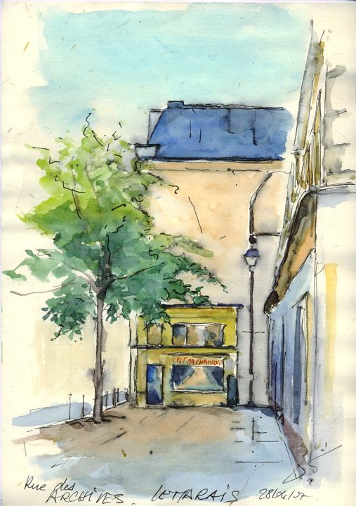 Картина под названием "rue-des-archives-ma…" - Catherine Rossi, Подлинное произведение искусства