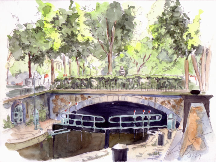 Картина под названием "canal-st-martin-l-e…" - Catherine Rossi, Подлинное произведение искусства