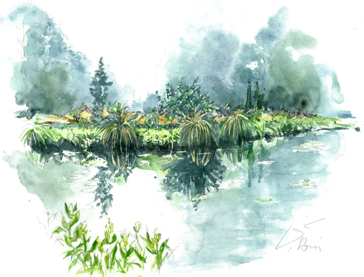 Pintura titulada "Les étangs de Verma…" por Catherine Rossi, Obra de arte original, Acuarela