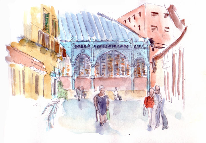 Schilderij getiteld "El mercado central…" door Catherine Rossi, Origineel Kunstwerk