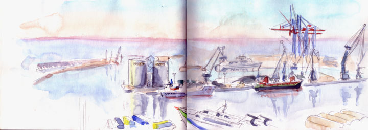 绘画 标题为“Le port industriel…” 由Catherine Rossi, 原创艺术品