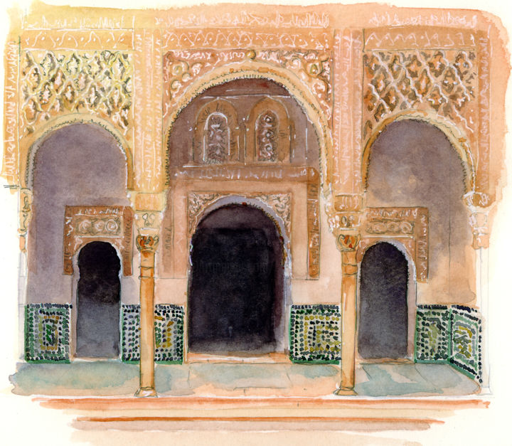 Peinture intitulée "Alhambra de Grenade…" par Catherine Rossi, Œuvre d'art originale