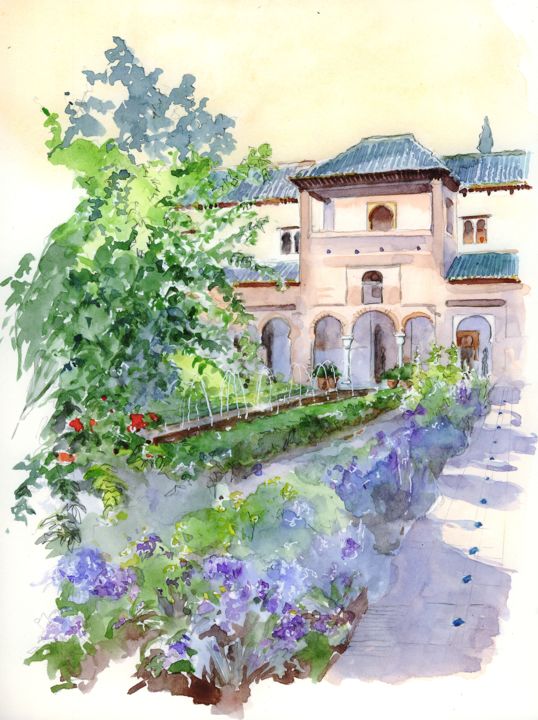 Peinture intitulée "Jardins du Generali…" par Catherine Rossi, Œuvre d'art originale, Aquarelle