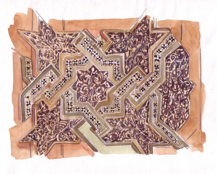 Pintura intitulada "Minbar de la mosqué…" por Catherine Rossi, Obras de arte originais, Aquarela